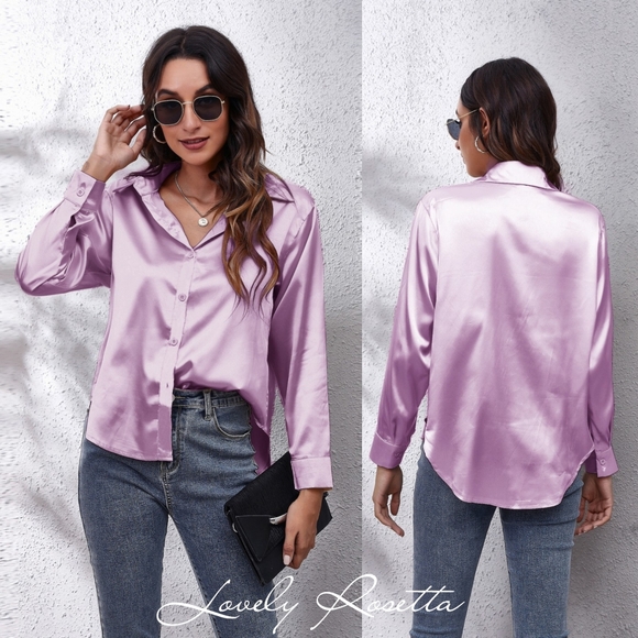 Pretty Lilac Collared Neck Buttoned Long Sleeve Shirt - Picture 2 of 4
